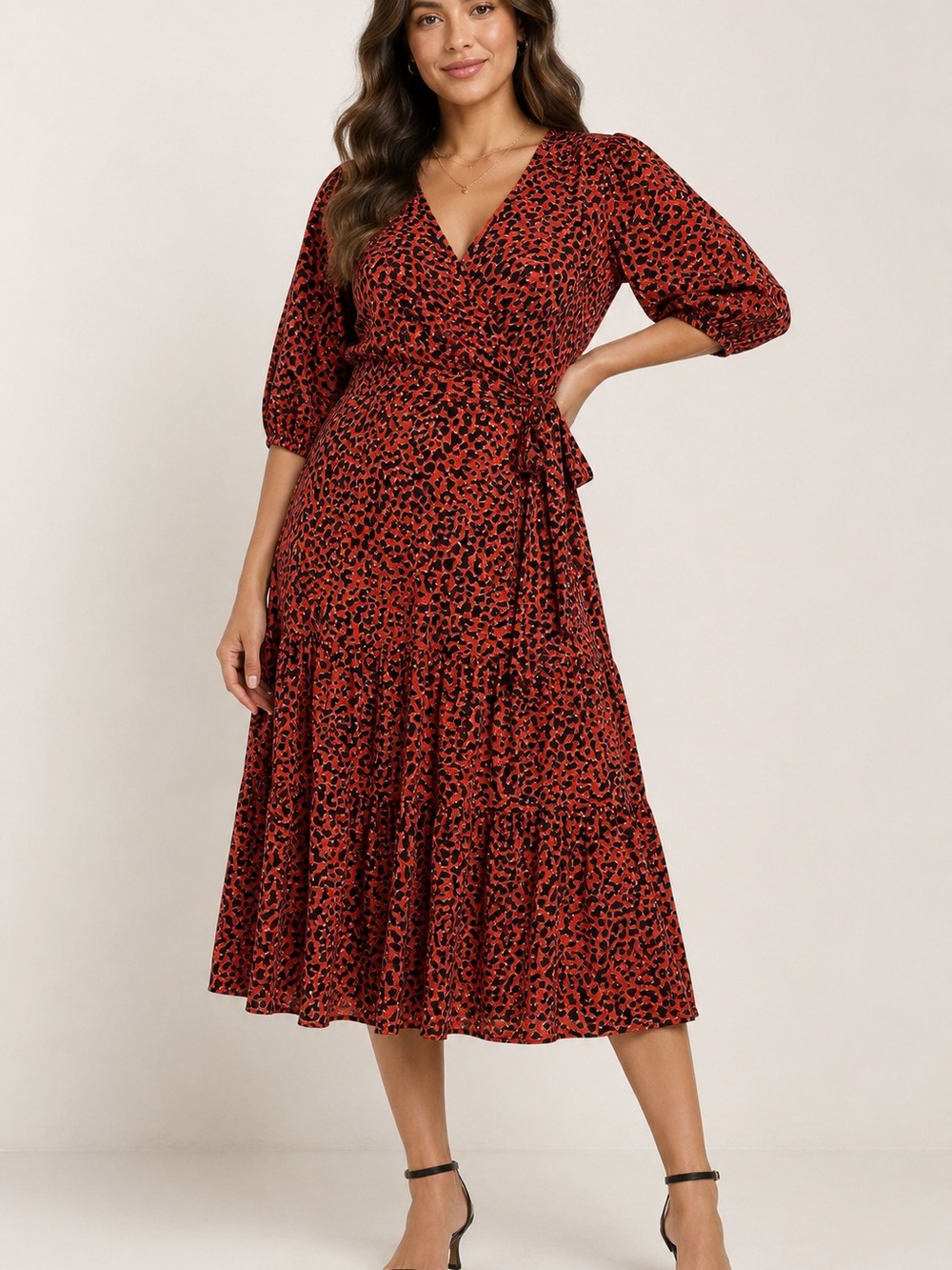 ASOS DESIGN Leopard Print Wrap Midi Dress Women’s US 14